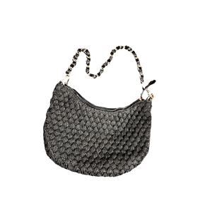 Black Crochet Bag With Chain Strap And Red Satin Interior The Sak